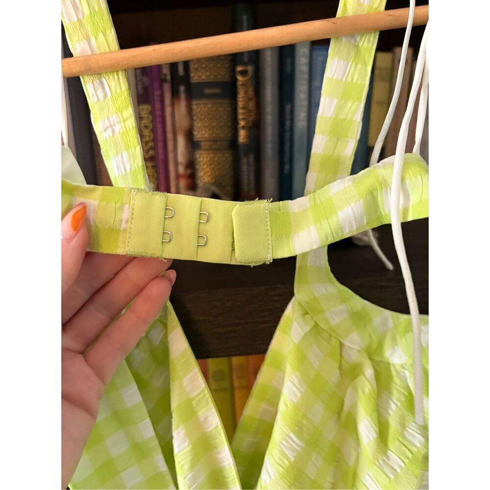 NWT For Love & Lemons Maureen Green & White Gingham Midi Dress Size Large - Picture 9 of 11